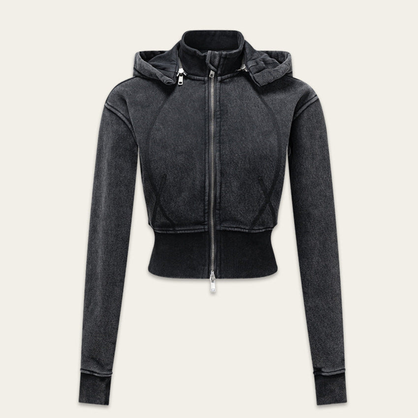 Retro batik fleece hooded waist cardigan