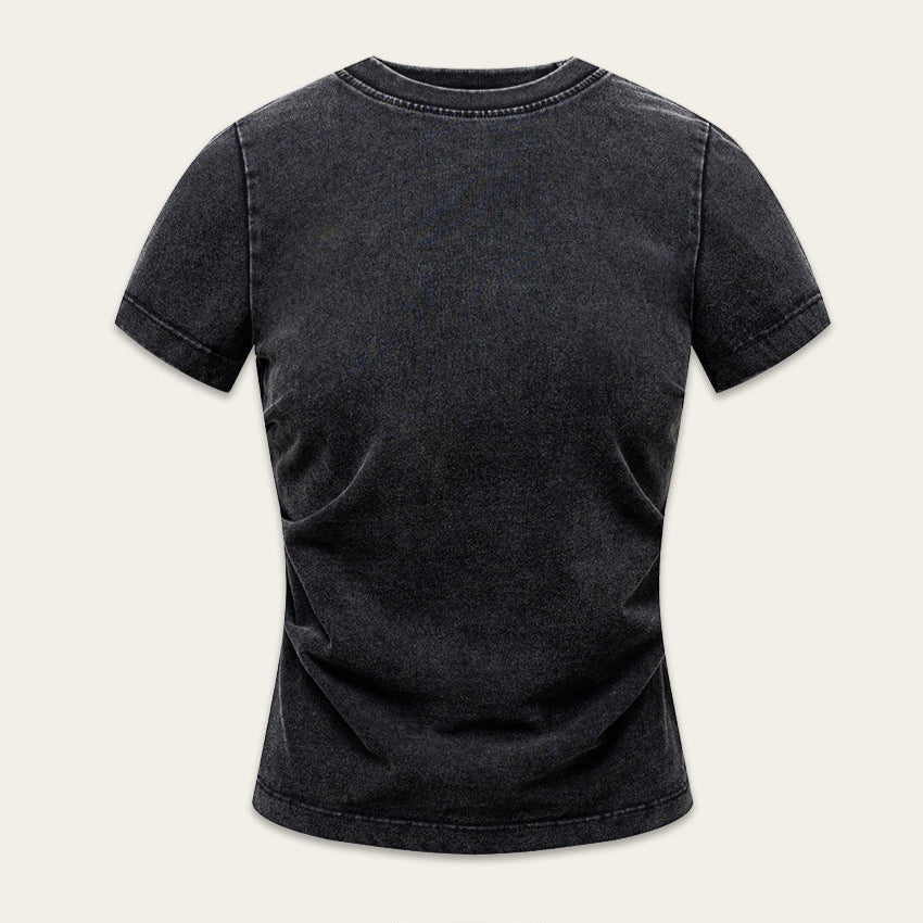 Waist pleated crew neck T-shirt