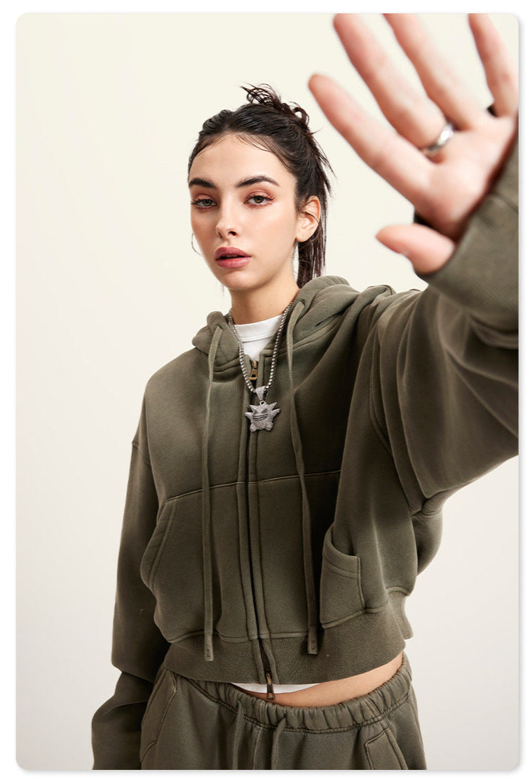 Washed Zipper jacket - grey apricot
