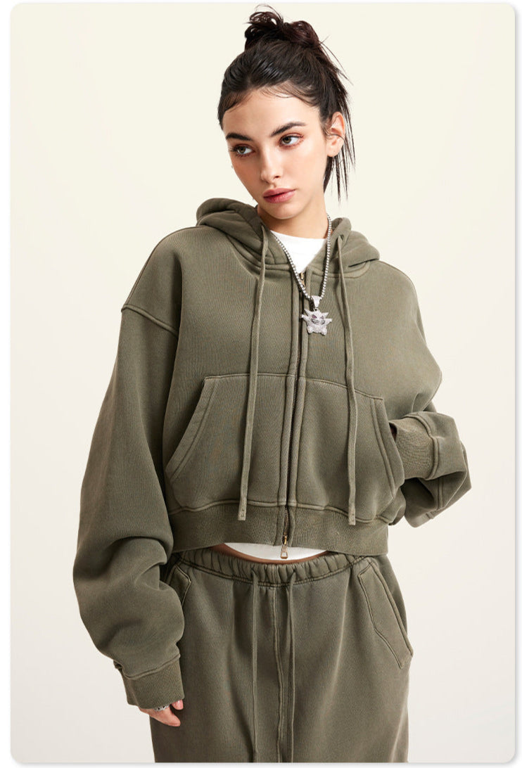 Washed Zipper jacket - grey apricot