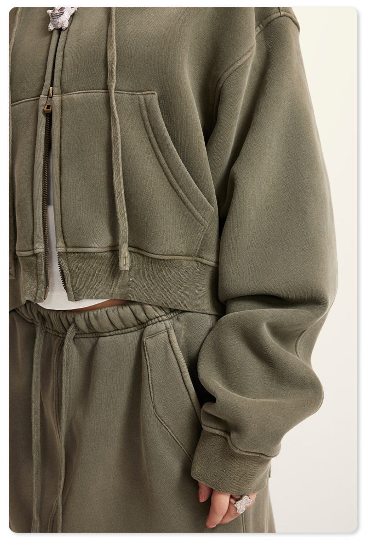 Washed Zipper jacket - grey apricot