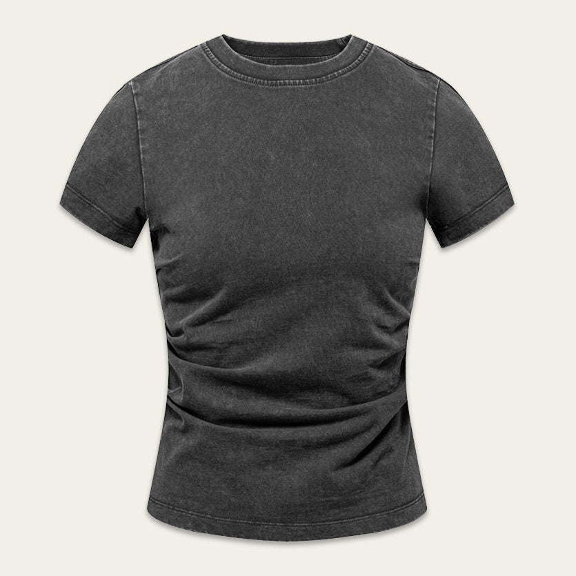 Waist pleated crew neck T-shirt