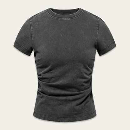 Waist pleated crew neck T-shirt
