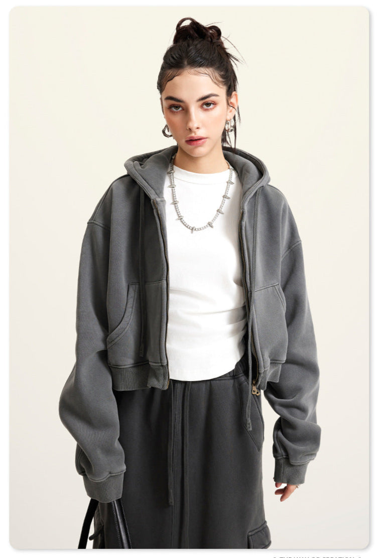 Washed  zipper jacket - grey
