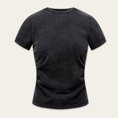 Waist pleated crew neck T-shirt