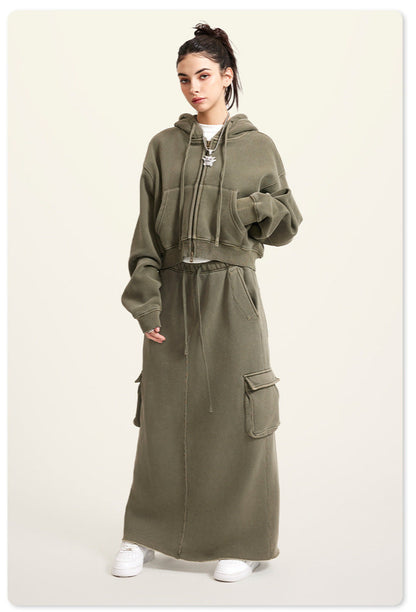 Washed Zipper jacket - grey apricot