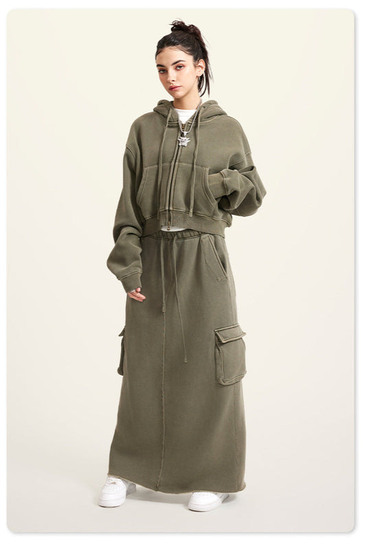 Washed Zipper jacket - grey apricot