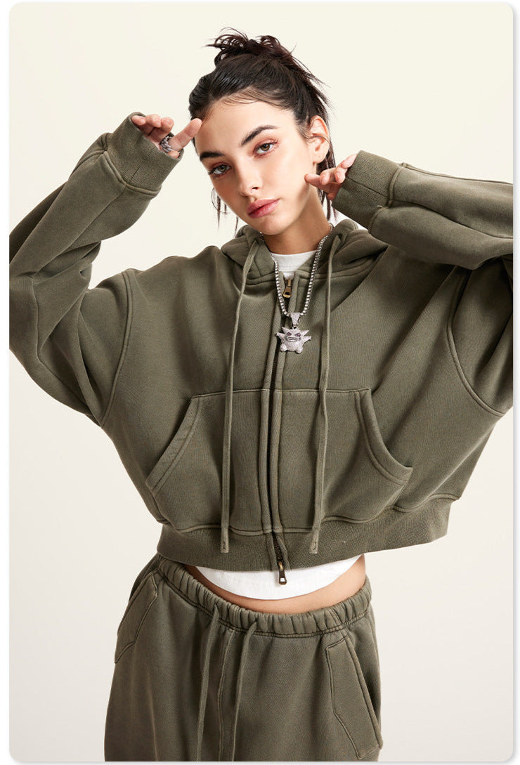 Washed Zipper jacket - grey apricot