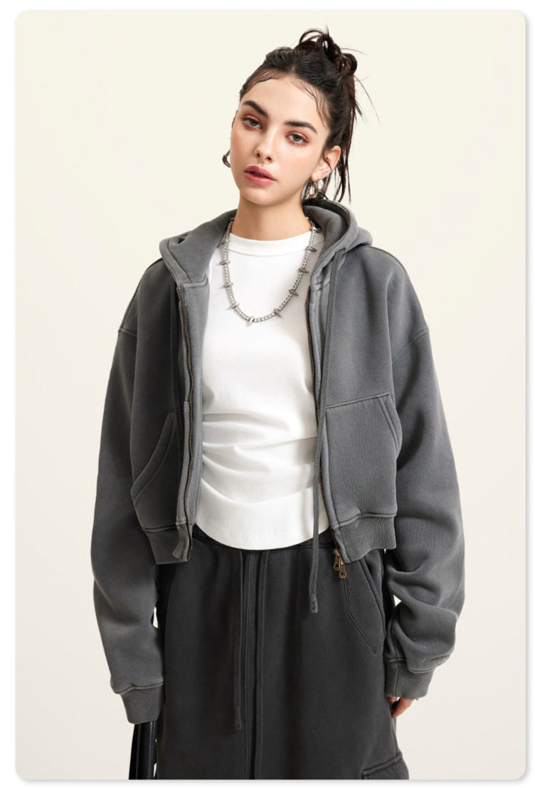 Washed  zipper jacket - grey